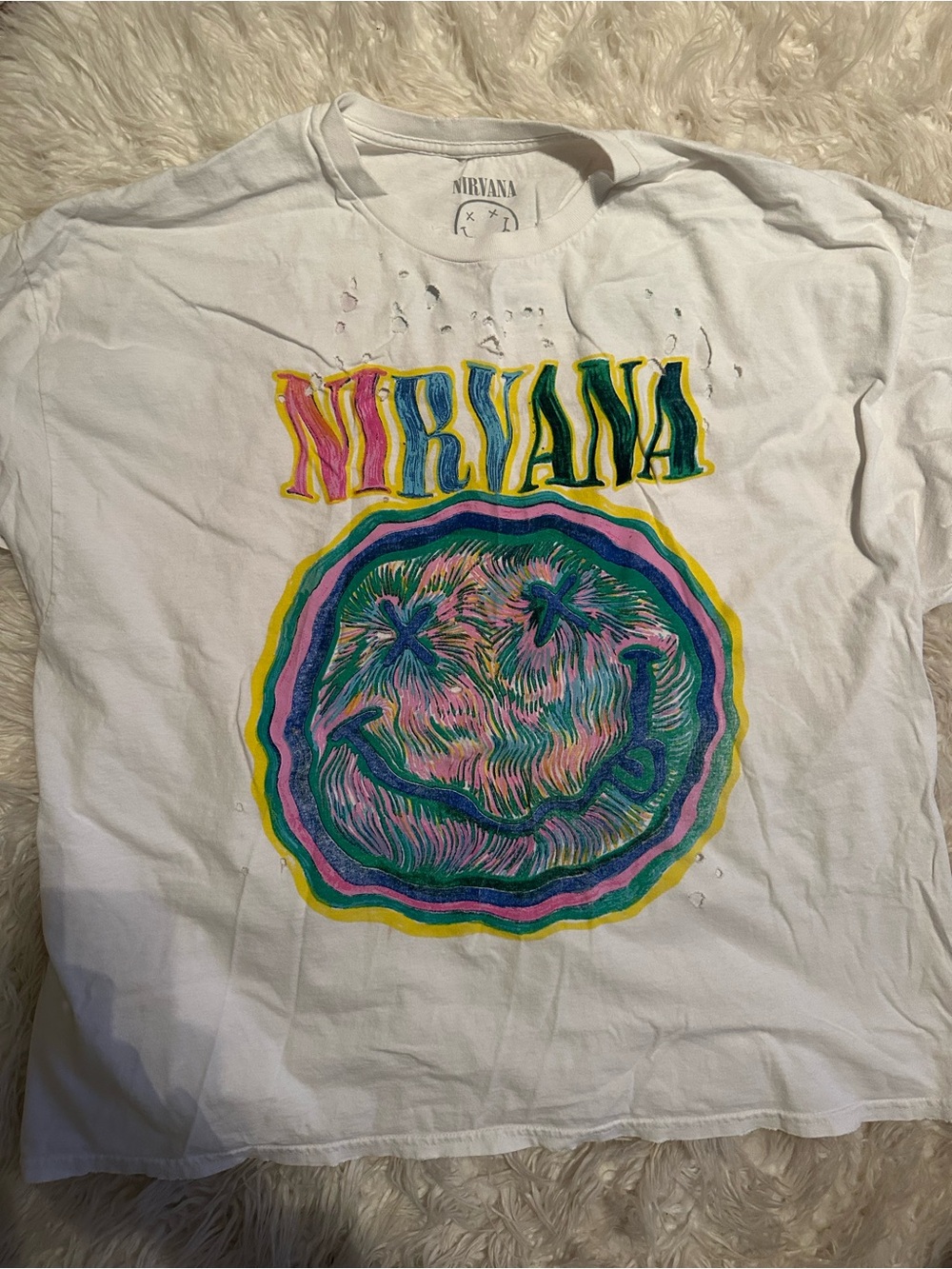 Urban Outfitters Nirvana Logo Tee - White with Pink, Green, Blue, Yellow - Picture 2 of 5